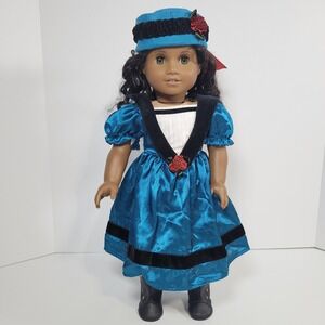 American Girl Cecile Rey Doll 18 Inch Historical Collection Teal Dress Hat Boots